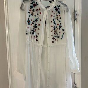 NWT Buffalo David Edition High Neck Floral Embroidered Sheer Top